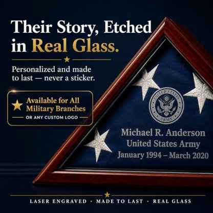 Personalized Flag Display Case for 5' x 9.5' Flag – All Military Branches Available, Veteran Memorial Display Case with Glass Front - size: Mahogany