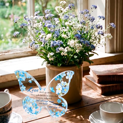 HOWAF Forget Me Not Gifts Sign, Sympathy Gifts for Loss of Loved One, Funeral Favor Blue Floral Butterfly Shape Acyclic Plaque, Memorial Keepsake, Bereavement Gift for Women Men