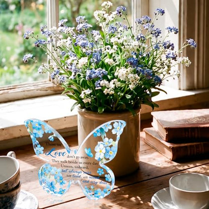 HOWAF Forget Me Not Gifts Sign, Sympathy Gifts for Loss of Loved One, Funeral Favor Blue Floral Butterfly Shape Acyclic Plaque, Memorial Keepsake, Bereavement Gift for Women Men