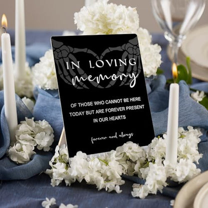 Gothic Wedding Sign, 5x7 inch Wooden Table Sign Stand, Black, In Loving Memory - color: Black 02