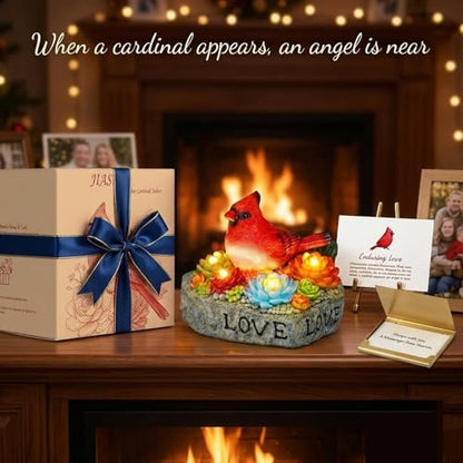 Solar Cardinal Memorial Statue, When Cardinals Appear Angels are Near Red Bird with Glowing Succulents, Sympathy Gifts for Loss of Loved One, Garden Decor