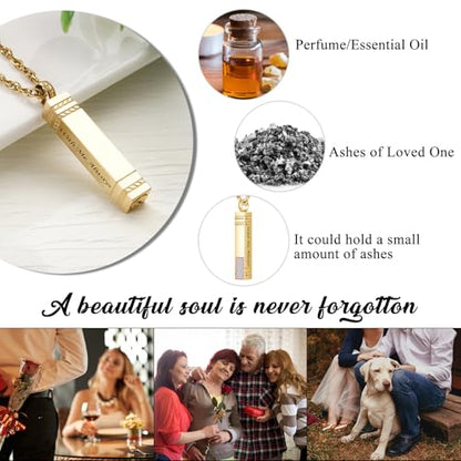 abooxiu Urn Necklace for Ashes Memorial Cremation Jewelry for Ashes Stainless Steel Ashes Jewelry Cube Ashes Necklace Bar Urn Pendant for Women Men - style: With Me Always-Gold