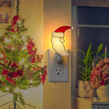 Staiend Glass Christmas Santa Moon Plug in Night Lights for Home - color: Christmas Moon