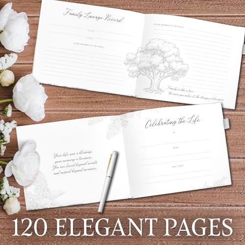 Elegant White Funeral Guest Book , 10 x 8 Inches 120 Pages Guest Book for Funeral , 360 Entries Guest book for Funeral and Memory , Memorial Service Guest Book with Pen and Sign , Memorial Guest Book