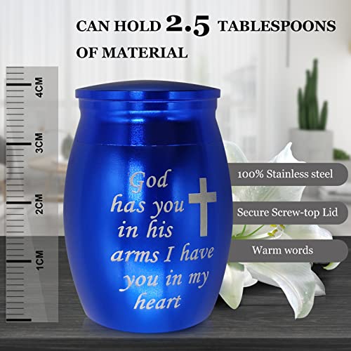 Small Keepsake Urns Comes with Heart Box w/Light (Battery Replaceable)- Best Memorial Gifts for Loss of Loved One - Mini Cremation Urn w/Urn Necklace - Miniature Ashes Holder Tiny Sharing Token Urn - color: Blue