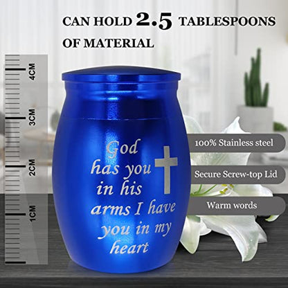 Small Keepsake Urns Comes with Heart Box w/Light (Battery Replaceable)- Best Memorial Gifts for Loss of Loved One - Mini Cremation Urn w/Urn Necklace - Miniature Ashes Holder Tiny Sharing Token Urn - color: Blue