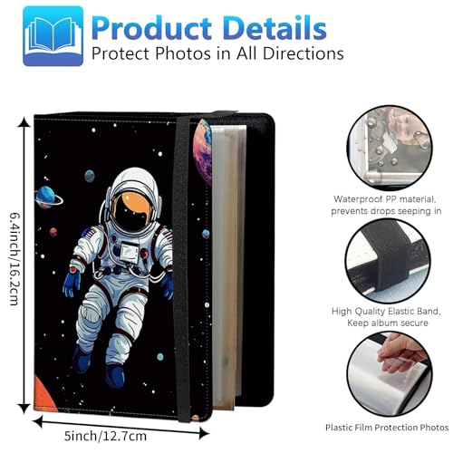 Photo Album 4x6 120 Photos Small Capacity PU Leather Cover, Astronaut in Outer Space Mini Photo Album 4x6 with Elastic band, Birthday Christmas Photo Albums Wedding Anniversary - color: Astronaut in Outer Space, size: 4*6 Holds 120 Photos