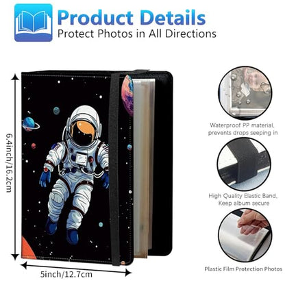 Photo Album 4x6 120 Photos Small Capacity PU Leather Cover, Astronaut in Outer Space Mini Photo Album 4x6 with Elastic band, Birthday Christmas Photo Albums Wedding Anniversary - color: Astronaut in Outer Space, size: 4*6 Holds 120 Photos