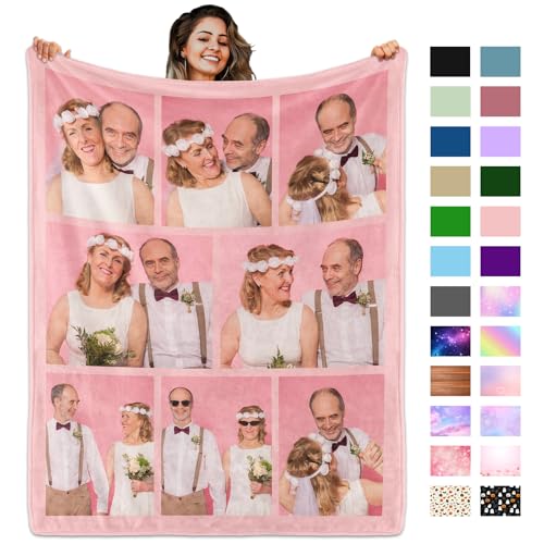 Custom Blanket with Picture Text, Personalized 8 Photo Blanket, HD Printing Customized Flannel Throw Blanket Gifts for Mom Dad Couple Girlfriend Boyfriend Wife Husband Christmas - color: 8-photo-text