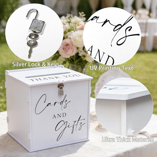 White Card Box with Lock & Slot, Elegant Wedding Card Boxes for Reception Money Envelope Cash Cards & Gifts, Spacious Gift Cards Holder Box for Party Graduation Baby Bridal Shower Table Decor - size: Large