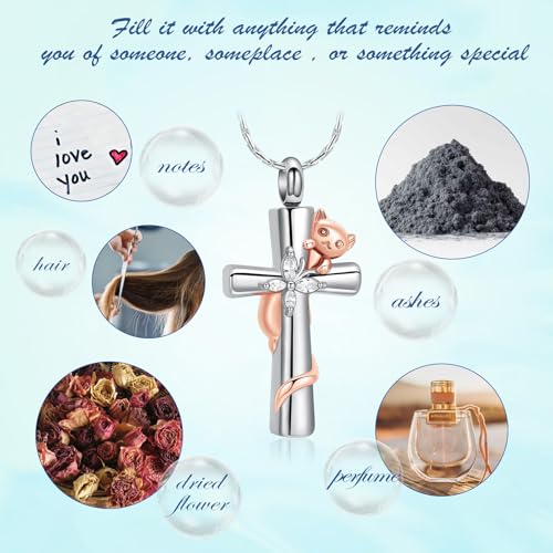 Cross Urn Necklaces for Men Women Cat Butterfly Cremation Jewelry for Ashes Stainless Steel Pet Memorial Ashes Pendant Keepsakes Jewelry - color: Rosegold