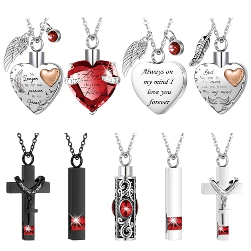 Henoyso 9 Pcs Cremation Urn Necklace for Ashes Heart Cross - color: Dark Red