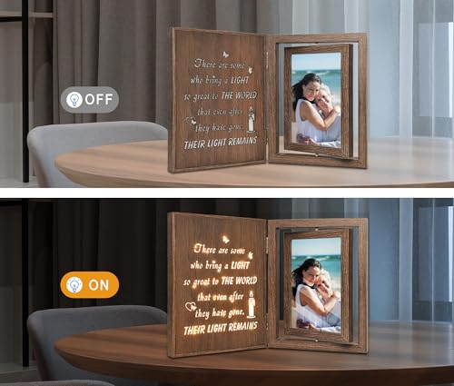 EYITUPC Lighted Wood Memorial Photo Frame: Sympathy, Their Light Remains - color: Their Light Remains