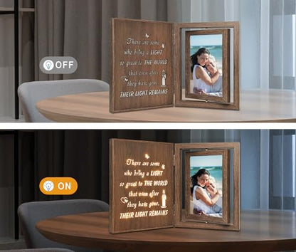 EYITUPC Lighted Wood Memorial Photo Frame: Sympathy, Their Light Remains - color: Their Light Remains