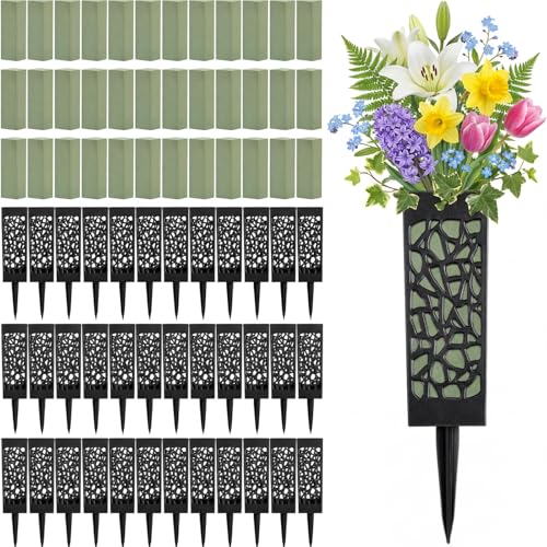 36 Pcs 12 Inch Cemetery Flower Vase with Ground Spikes & Foam for Memorials