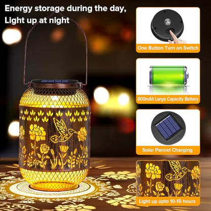 Solar Lanterns Outdoor Waterproof - Hummingbird Solar Lights for Garden, Hanging Metal Lantern Decor for Patio, Yard - Christmas Mothers Day Gifts for Women, Mom, Grandma (Hummingbirds, 1) - style: Hummingbirds
