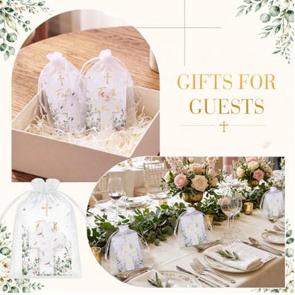 Crtiin 50 Sets Christian Favors Cross Shaped Wildflower Petal Seed Paper with Faith Plant The Seed Love Make It Grow Cards and Organza Bags for Religious Baptism Funeral Celebration of Life Gift - style: Cross Shaped