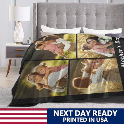Custom Halloween Blanket Gift for Kid Boy Girl, Personalized 4 Photo Blanket, HD Printing Customized Flannel Throw Blanket Gifts for Mom Dad Couple Girlfriend Boyfriend Wife Husband - color: 4-photo-text
