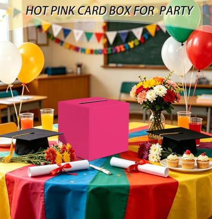 SietDESEO Hot Pink Card Box with Slot Money Gift Card Box Holder for Party Wedding Reception Birthday Graduation Bridal Shower Baby Shower Diaper Raffle Box - color: HOT PINK CARD BOX, size: 7.8 X 7.8 X 7.8 INCH