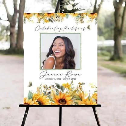 Sunflower Funeral Welcome Sign, Celebration of Life Welcome Sign, in Loving Memory Sign, Celebration of Life Funeral Sign, Celebration of Life Sign, Memorial Sign with Photo #vd12 - color: Version #18