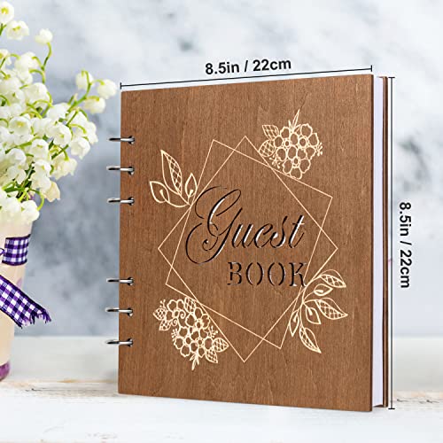 Creawoo Wooden Wedding Guest Book Reception Sign in Photo Album with Table Sign, Pen & Holder, Hardcover Memory Registry Guestbook with 90 White Pages for Baby Shower, Birthday, Bridal Shower, Wedding - size: 8.5"