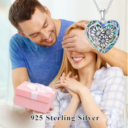 Dorunmo Locket Necklace 925 Sterling Silver Pictures Photo Keep Someone Near to You Custom Lockets Mother's Day Jewelry Personalized Photo Locket Gifts - color: B-Sunflower-Abalone, style: Locket Only