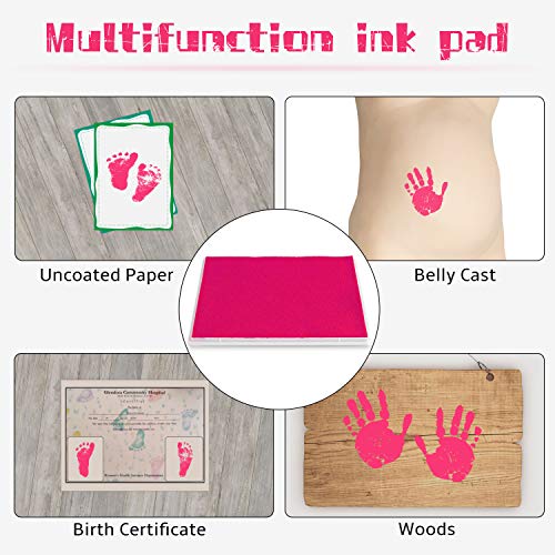 Ink Pad, 5x4'' Washable Non-Toxic Ink Stamp Pad for Baby Footprint Handprint, Pink - color: Pink