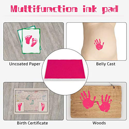Ink Pad, 5x4'' Washable Non-Toxic Ink Stamp Pad for Baby Footprint Handprint, Pink - color: Pink