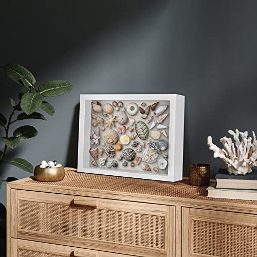 Americanflat 11x14 Shadow Box Frame with Shatter-Resistant Glass - Silhouette Collection - Large Shadow Box Display Case for Tabletop and Wall Display - White with Soft Felt Back | Shatter-resistant glass, 1.5 inch interior depth, hangs vertical or horizo