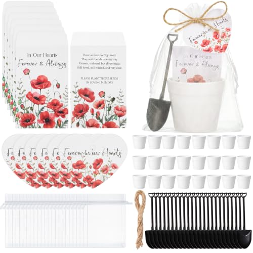 24 Sets Celebration of Life Card Sets Funeral Favors for Guests | No Seed, Flanders Poppy, in Our Hearts Forever, in Loving Memory Gifts for Church, Remembrance Funeral Decorations - style: Funeral Memorial Style