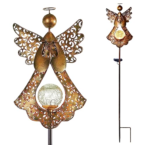 Starryfill Solar Angel Lights Stake, 40.5"Bronze Garden Decor, LED Memorial - color: Angel Stake