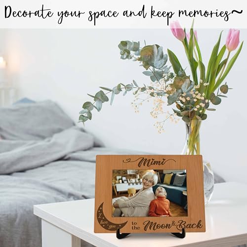 Grandma Pictures Frame, Mimi I Love You To The Moon & Back Photo Frame with Stand, Grandma Gifts From Grandson Granddaughter, Farmhouse Home Living Room Bedroom Office Decoration -a22 - color: Mimi