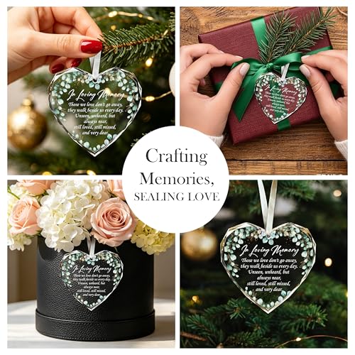 Memorial Gifts Glass Ornaments for Loss of Loved One, Heart Shape Ornament | Glass Memorial Ornament, Funeral Memorial Gifts Small,Remembrance Sympathy Present