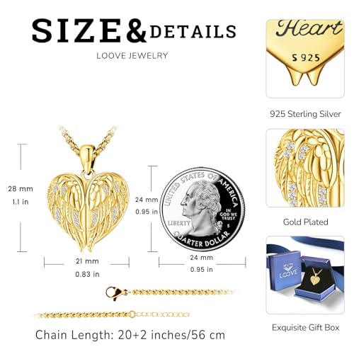 Angel Wings Necklace 925 Sterling Silver Guardian Angel Nurse RN Caduceus Pendant Charm Crystal Angel Jewelry Gifts for Women - style: F-Angel Wings Locket (Gold)