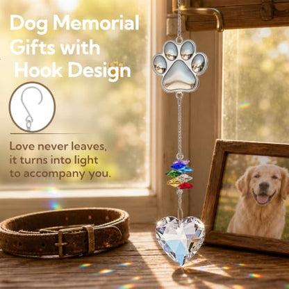 Pet Memorial Gifts for Dogs Cat-Dog Memorial Gifts for Loss of Dog Sympathy | Rainbow Bridge Heart Shape Crystal Suncatcher, Pet Remembrance Ornament in Memory of Puppy, Thoughtful Passing Away Keepsake