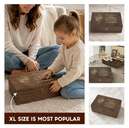 Memorial Engraved Wooden Keepsake Box, Memory Treasure Box with Inside Engraving, Sympathy Remembrance Gift Box for Photos, Letters, Mementos & Precious Memories, X-Large 14.15 x 9.5 x 4.5" - size: X-Large, style: Memorial