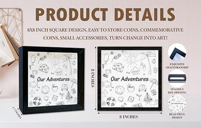 Black Travel Shadow Box Frame with Slot, Our Adventures Boxes Frames for Fund, 8x8 Memory Box for Keepsakes, Travel Gifts and Decorations, 20 - size: our adventures