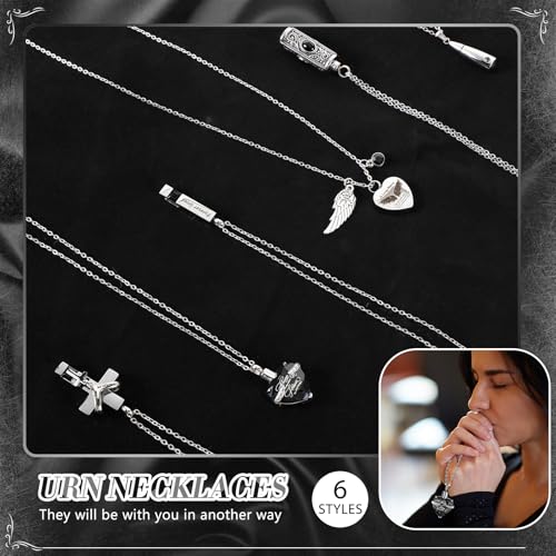 Ecation 12 Set Small Urn Cremation Jewelry Necklaces for Ashes Stainless Steel Keepsake Urns Memorial Locket Mini Ash Holders Waterproof for Human Adult Female Male Family Loved One(Black) - color: Black