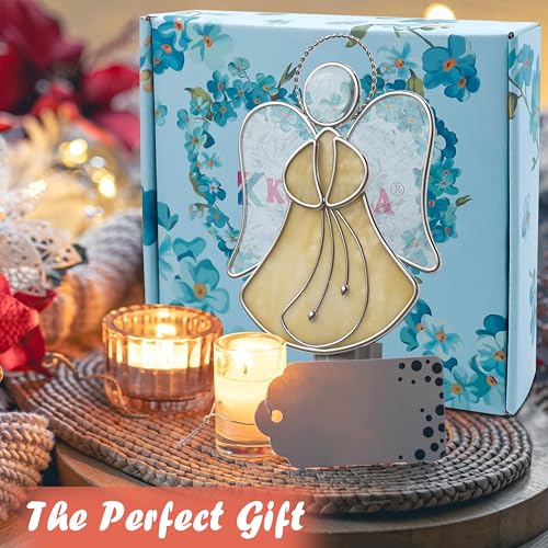 Stained Glass Yellow Guardian Angel Night Lights Plug into Wall - color: Yellow Angel