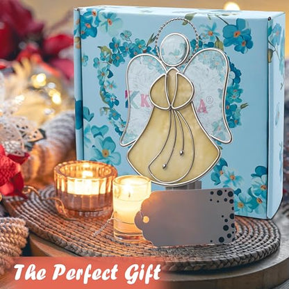 Stained Glass Yellow Guardian Angel Night Lights Plug into Wall - color: Yellow Angel
