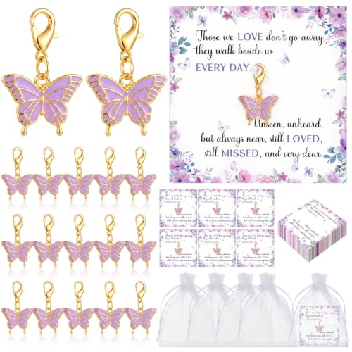 Equsion 50 Set Light Purple Funeral Favors Butterfly Keychain for Guests Celebration of Life Favors Angel Keychains Funeral Gifts Bulk with Card Organza Bags for Memorial Return Gifts Supplies - color: Light Purple