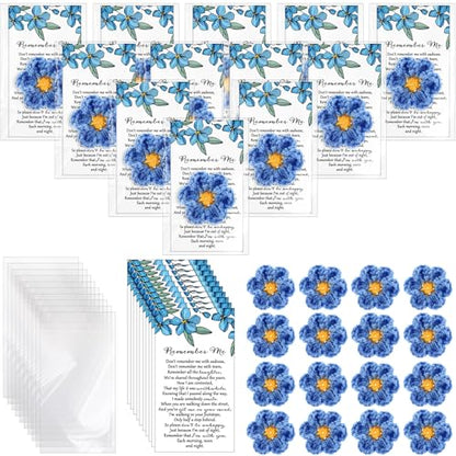 Giegxin 30 Sets Forget Me Not Gifts Bulk Crochet Flowers with Cards Remember Me Funeral Memorial Favor Loss of Loved One Celebration of Life Miscarriage Bereavement Grief Sympathy for Mother Women