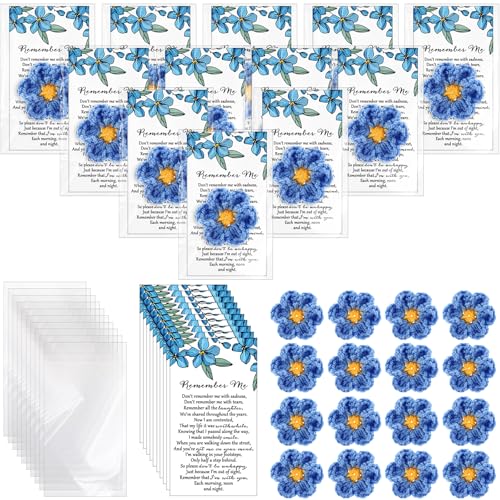 Giegxin 30 Sets Forget Me Not Gifts Bulk Crochet Flowers with Cards Remember Me Funeral Memorial Favor Loss of Loved One Celebration of Life Miscarriage Bereavement Grief Sympathy for Mother Women