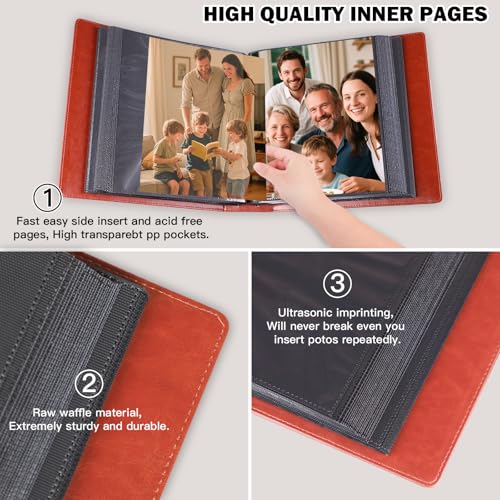 Aevdor 8x10 Photo Album, 168 Photos, Leather Cover, Brown | Large Capacity, Side-Loading Clear Pockets, Vertical 8x10 Layout, Black Inner Pages, Wedding, Travel, Baby & Family Memories - color: Brown