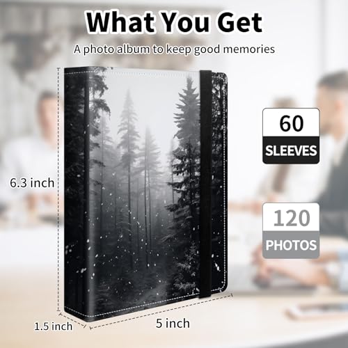 Photo Album 4x6 120 Pockets Photos with Elastic Band, Cute PU Leather Photo Books Small Mini Capacity Picture Album for Family Wedding Travel Anniversary Baby Vacation Pictures, Forest - color: Forest