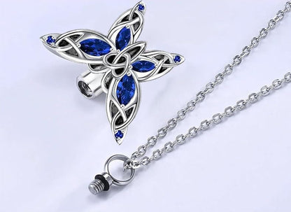 Q&D&S Cremation Butterfly Urn Necklace Jewelry for Ashes for Women Stainless Steel Inlaid Crystal Memorial Pendant Human Pet Ash Holder Gift A Loss of Loved Ones - color: blue