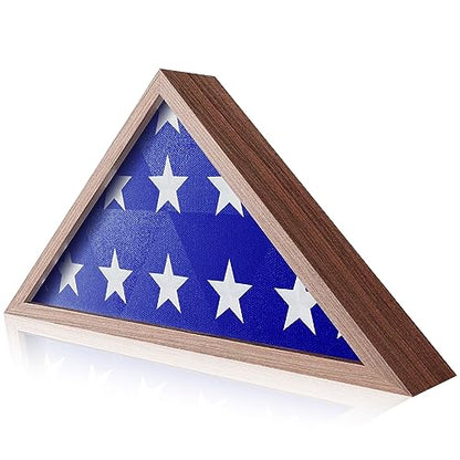 ASmileIndeep Flag Display Case - 5' x 9.5' Funeral & Military Flag Shadow Box with HD Tempered Glass and Wall Mount, Folded Triangle Flag Holder Frame for Veterans, Rustic Brown - size: For 5' x 9.5' Flag-Rustic Brown