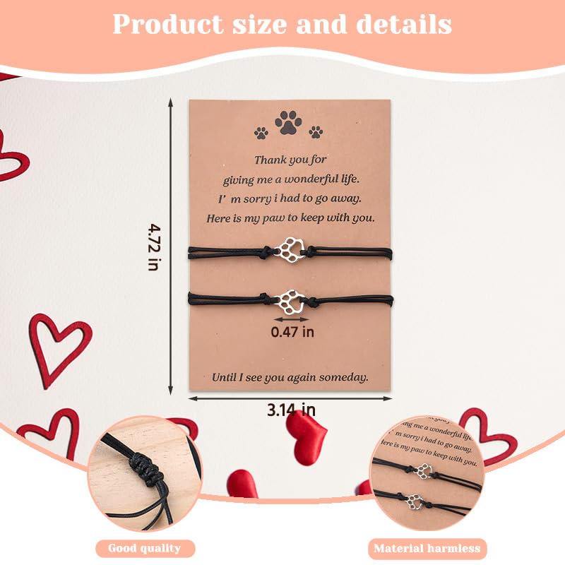 Sympathy Gift for Dog Cat Lover Pet Loss Sympathy Gift Bracelet for Pet Owners 2pcs Paw Print Bracelet Loss of Dog Cat Sympathy Gifts Bracelets
