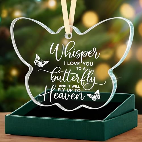 Sympathy Memorial Gifts for Loss of Loved One, Sympathy Bereavement Remembrance Gift, Whisper I Love You to A Butterfly Glass Ornament Keepsake for Mom, Friend, Coworker, Husband, Brother, Grandma - style: BF-Whisper