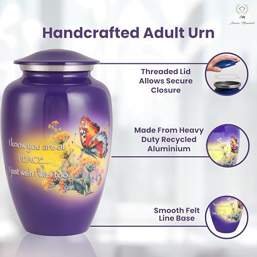 Urns for Human Ashes Adult, Large Cremation Urn for Men & Women, Handcrafted Metal Urn with Secure Lid for Funeral & Burial (Eternal Butterfly - 220 Cubic Inches) - color: Eternal Butterfly